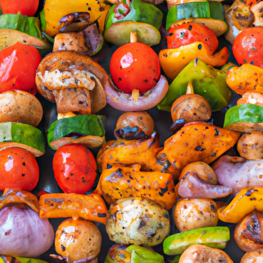 Colorful and flavorful grilled veggie skewers with a variety of vegetables, perfectly charred and seasoned.